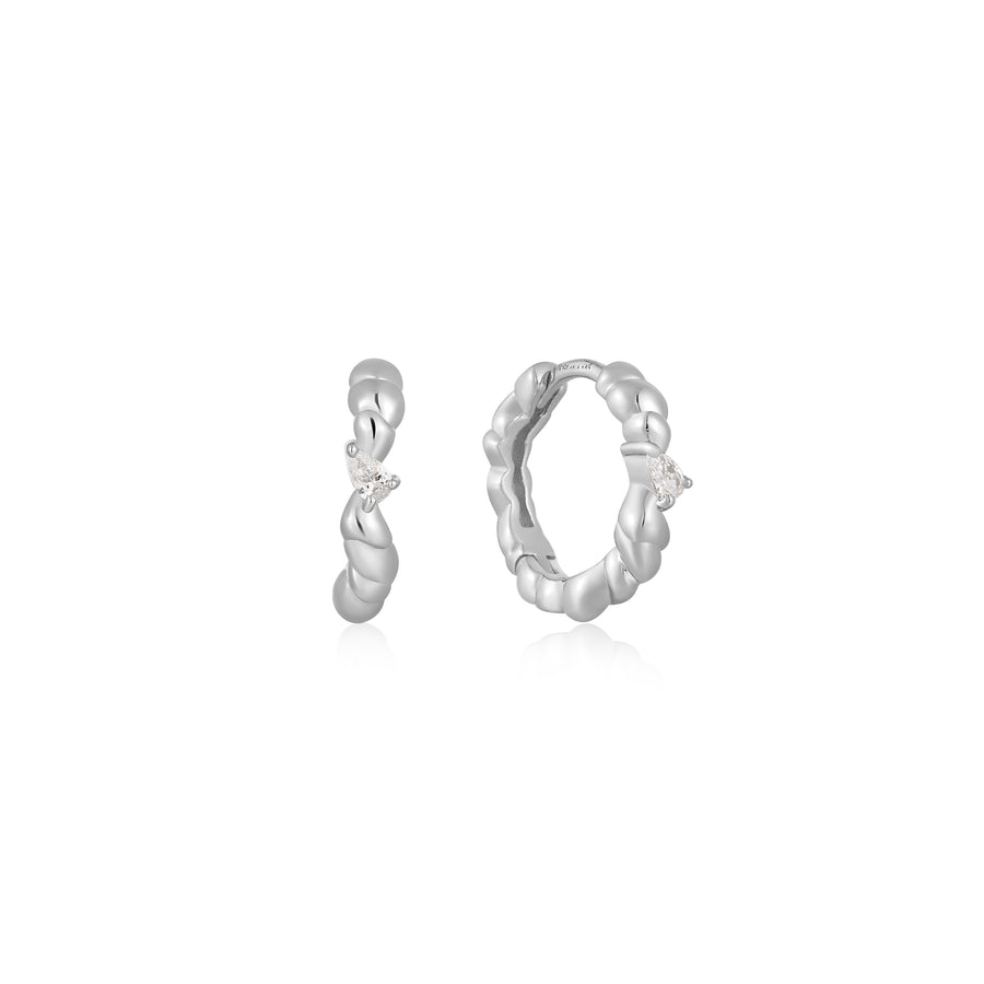 Ania Haie - Silver Twist Wave Huggie Hoop Earrings