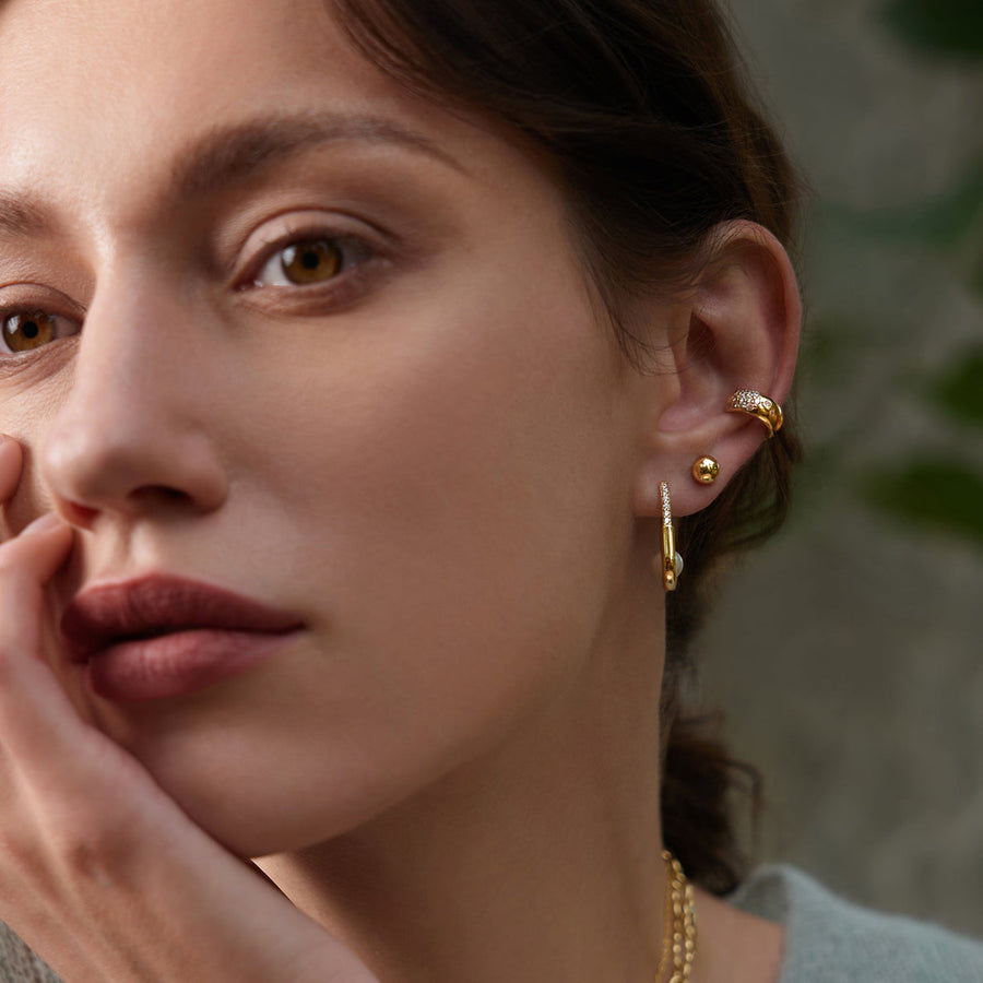 Ania Haie - Gold Pearl Interlock Oval Hoop Earrings