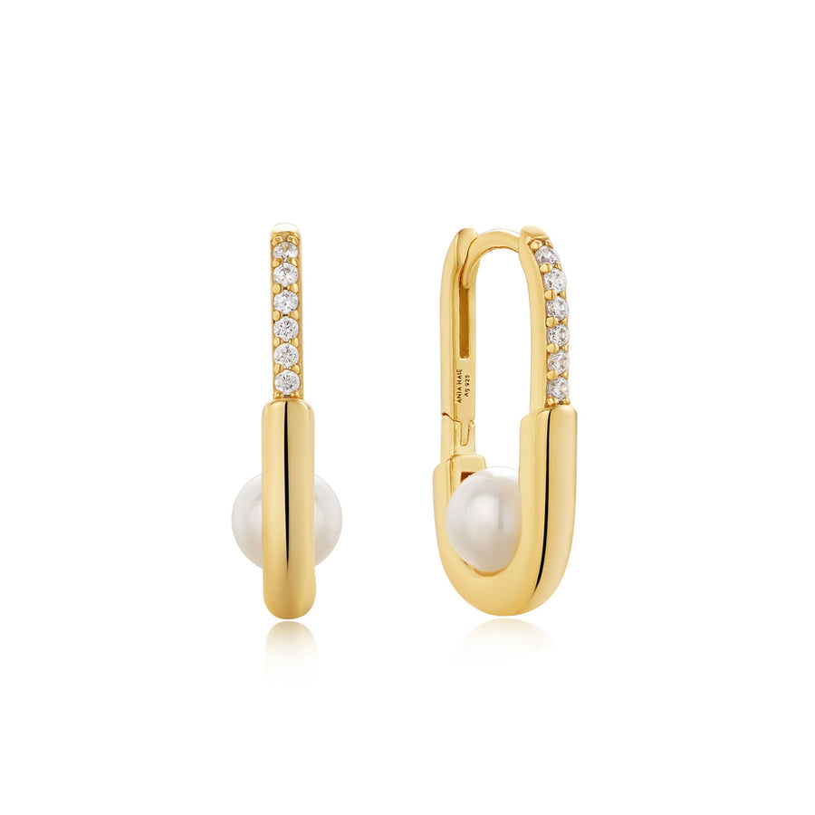 Ania Haie - Gold Pearl Interlock Oval Hoop Earrings
