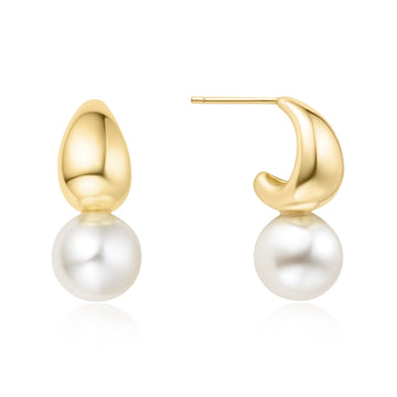 Ania Haie - Gold Shell Pearl Dome Hoop Earrings