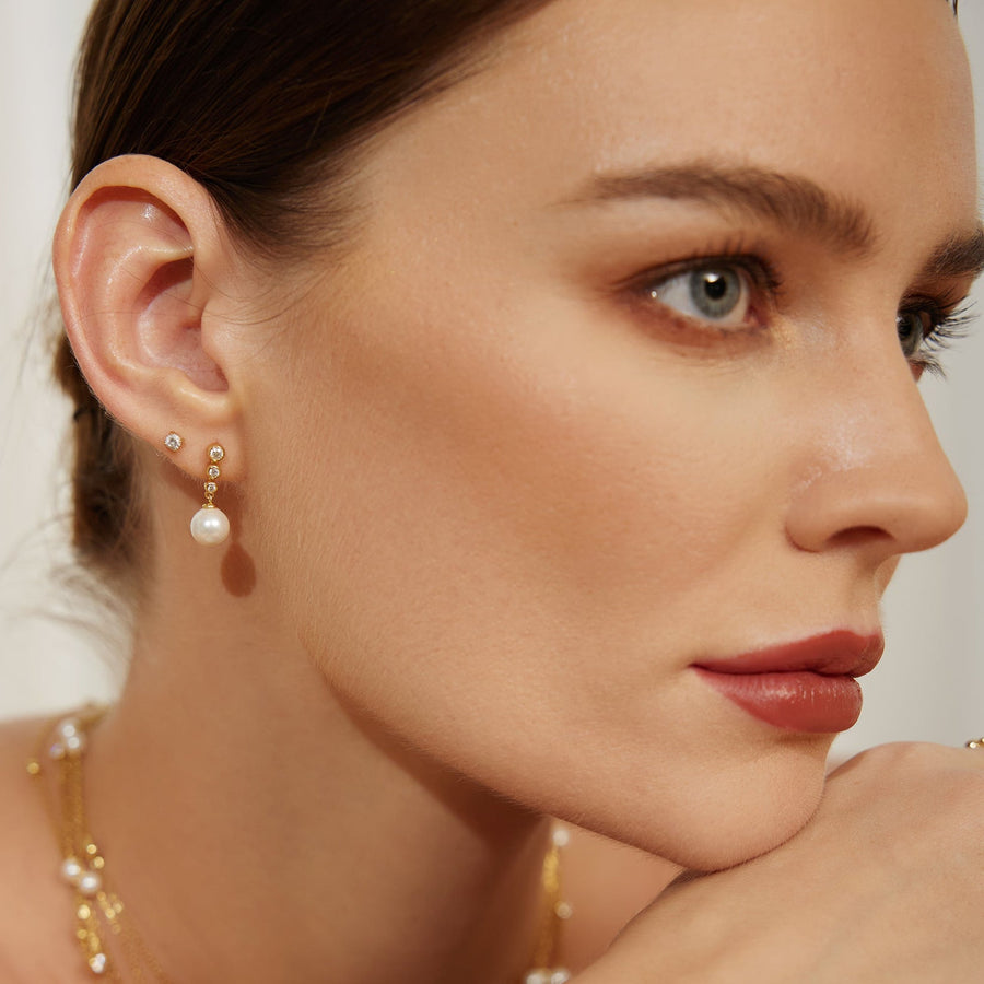 Ania Haie - Gold Tennis Beaded Stone Shell Pearl Drop Stud Earrings