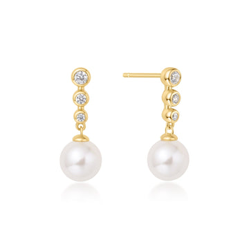 Ania Haie - Gold Tennis Beaded Stone Shell Pearl Drop Stud Earrings