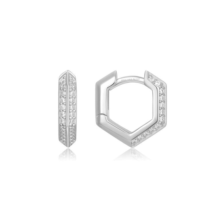 Ania Haie - Silver Sparkling Shield Huggie Hoop Earrings