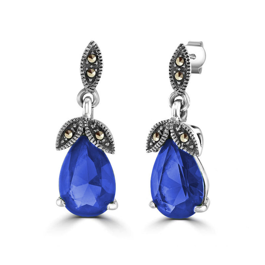 Marcasite Sapphire CZ Drop Earrings