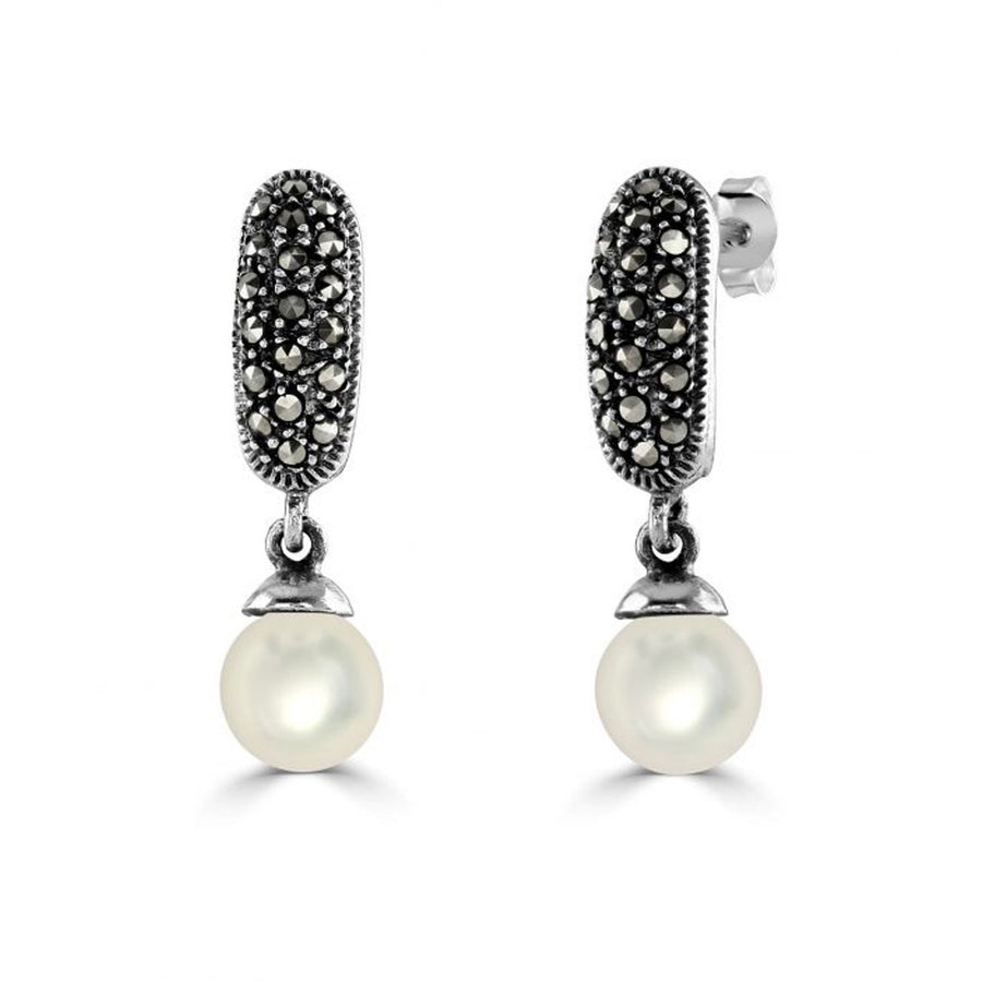 Marcasite Pearl Drop Earrings