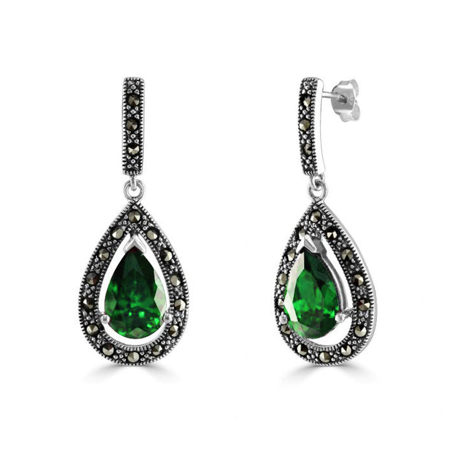 Marcasite Emerald CZ Drop Earrings
