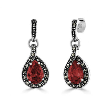 Marcasite Garnet CZ Drop Earrings