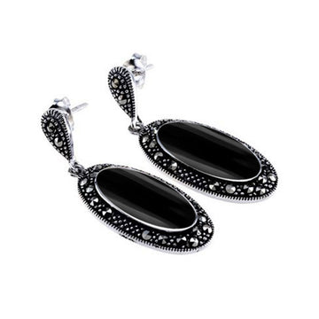 Marcasite & Onyx Drop Earrings