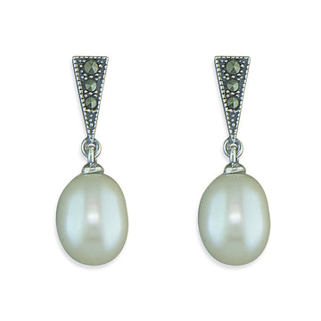 Marcasite Pearl Drop Earrings