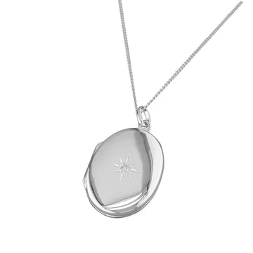Sterling Silver Oval Cz Locket