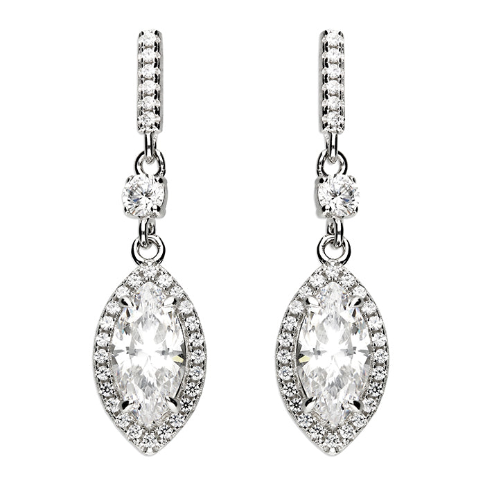 Sterling Silver Cz Marquise Shape Drop Earrings