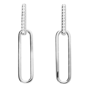 Silver Paperclip Link Cz Earrings