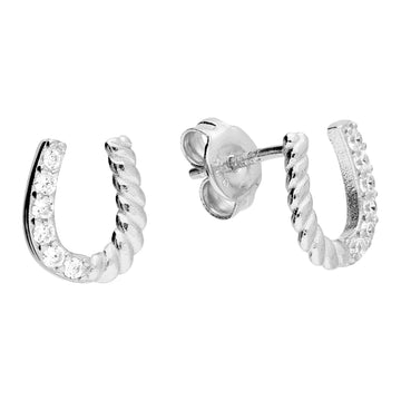 Silver Horseshoe Cz Stud Earrings