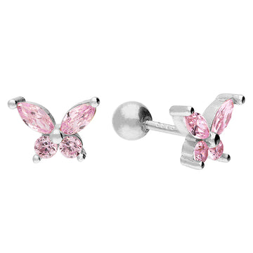 Sterling Silver Pink CZ Butterfly Earrings