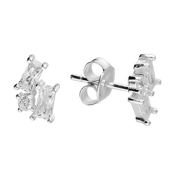 Sterling Silver Cluster Cz Earrings