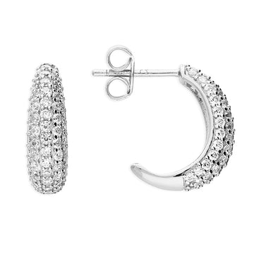 Silver Cz J-Hoop Earrings