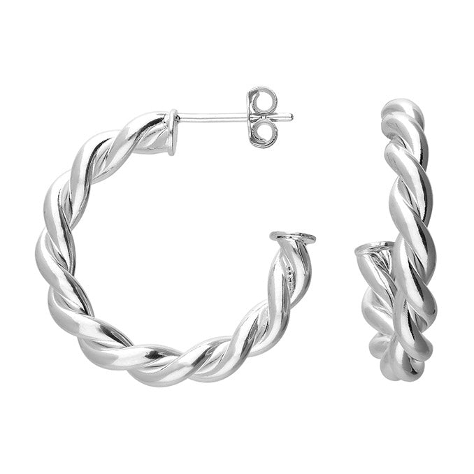 Silver Rope Hoop Earrings