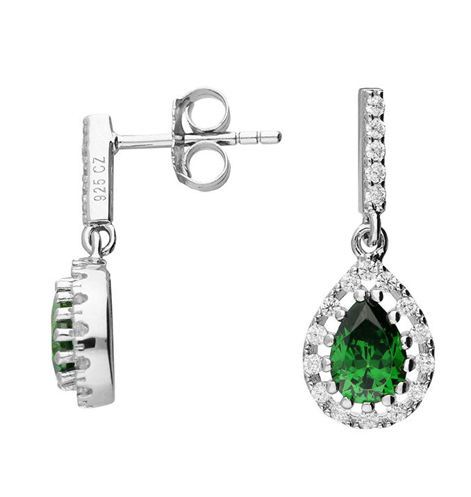 Sterling Silver Green Cz Drop Earrings