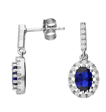 Sterling Silver Blue Cz Drop Earrings