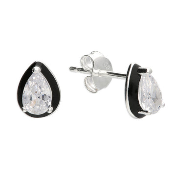 Sterling Silver Cz Pear Earrings
