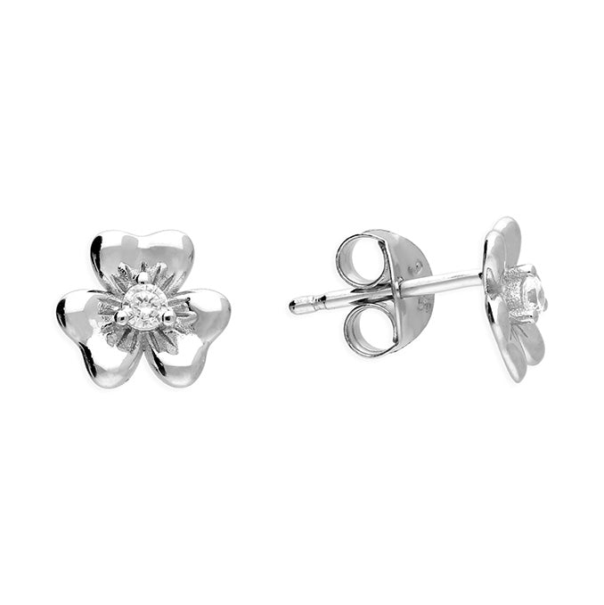 Sterling Silver Flower Cz Earrings
