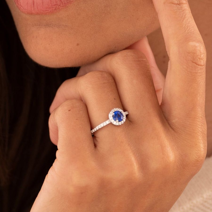 Gisser - Silver Blue CZ Halo Ring