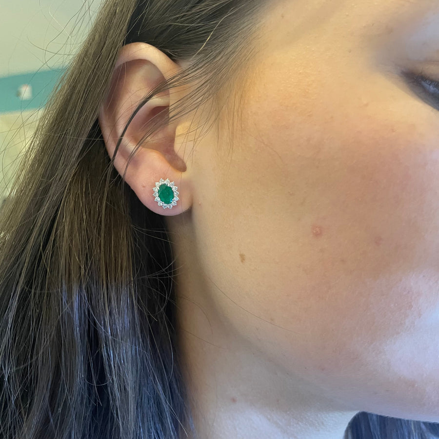 Emerald & Diamond Cluster Earrings