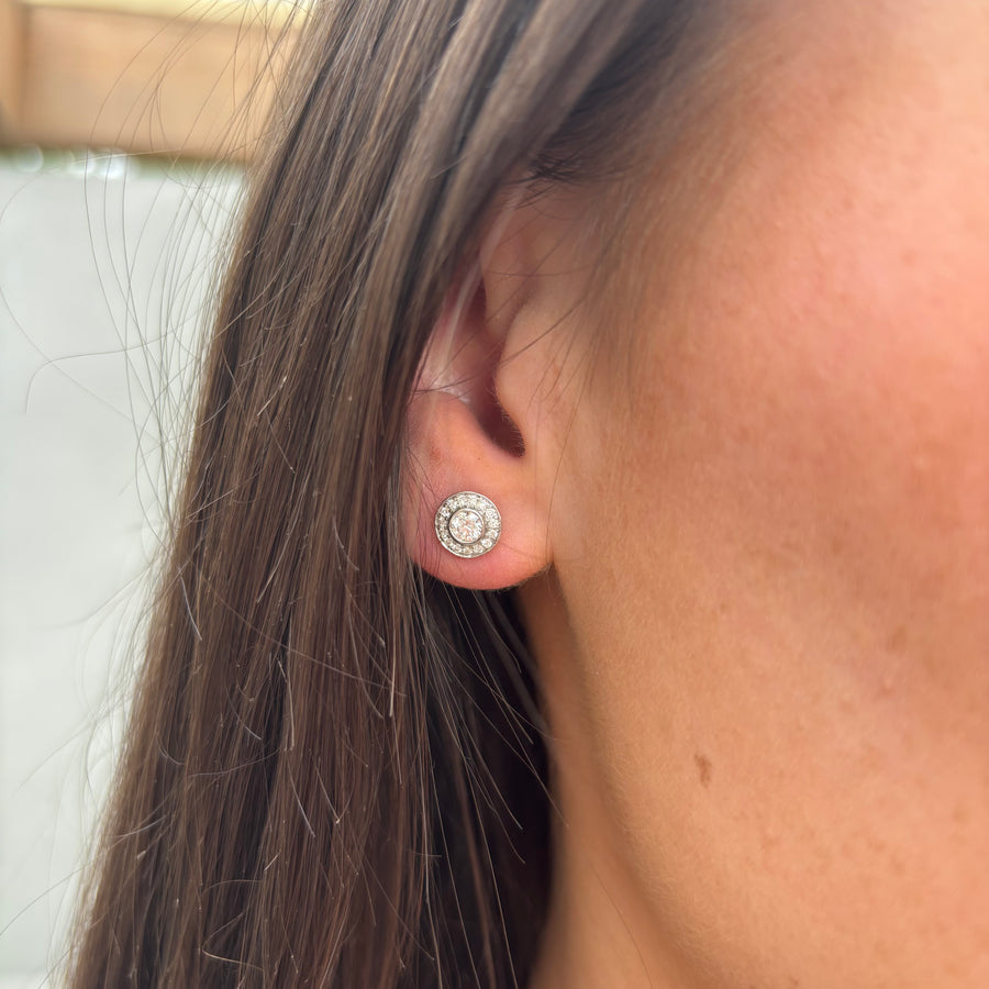 Lab Diamond Round Cluster Earrings