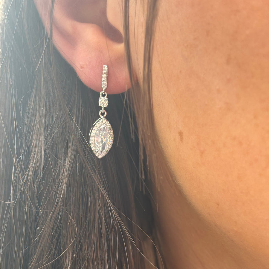 Sterling Silver Cz Marquise Shape Drop Earrings