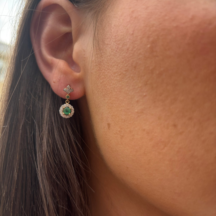 Emerald & Diamond Drop Earrings