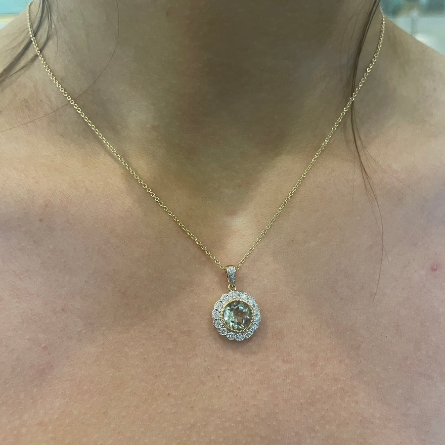 Green Amethyst & Diamond Necklace