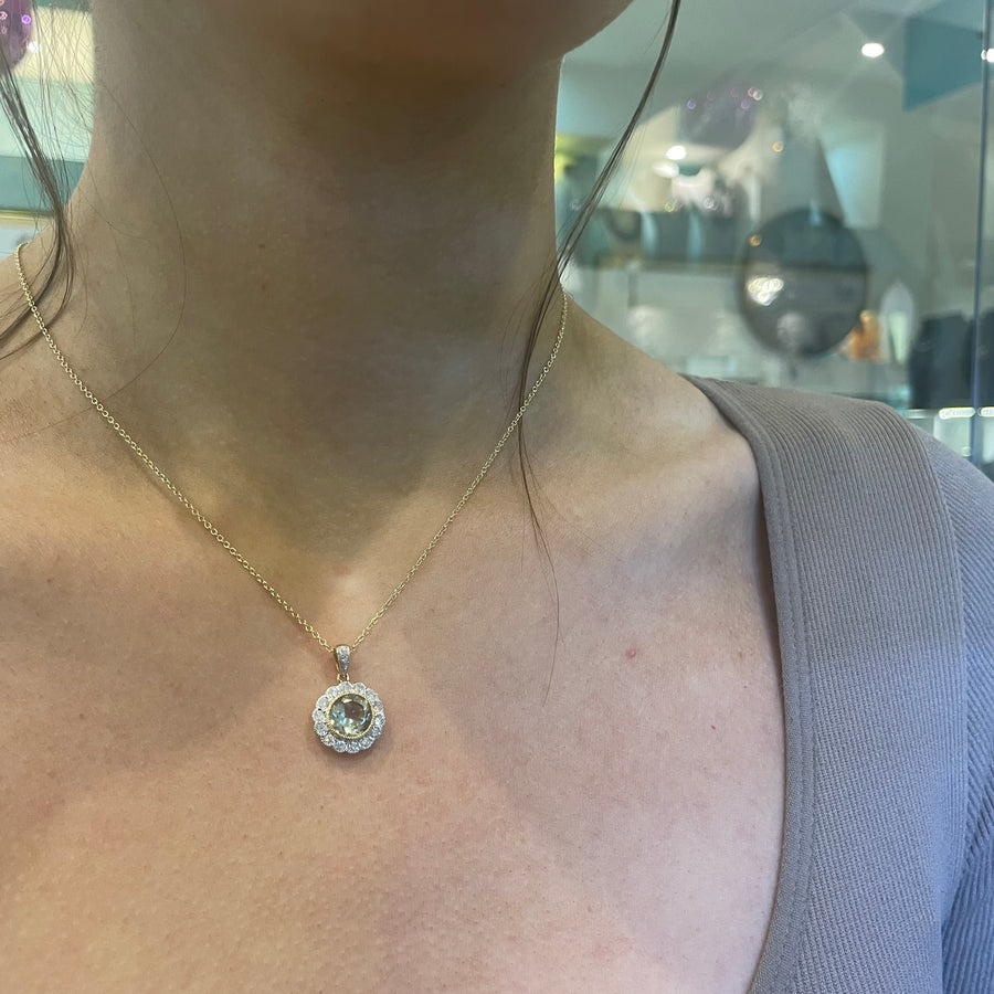 Green Amethyst & Diamond Necklace