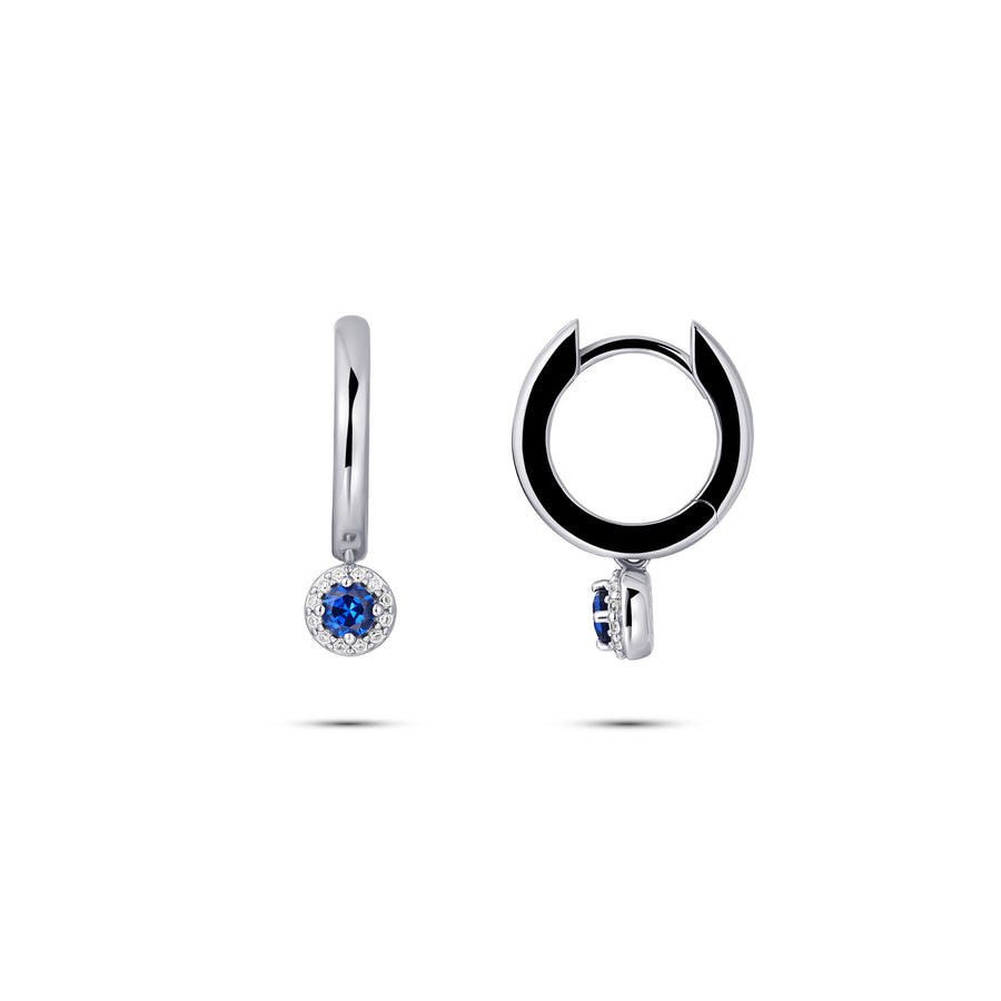 Gisser - Silver Blue CZ Halo Charmed Hoop Earrings