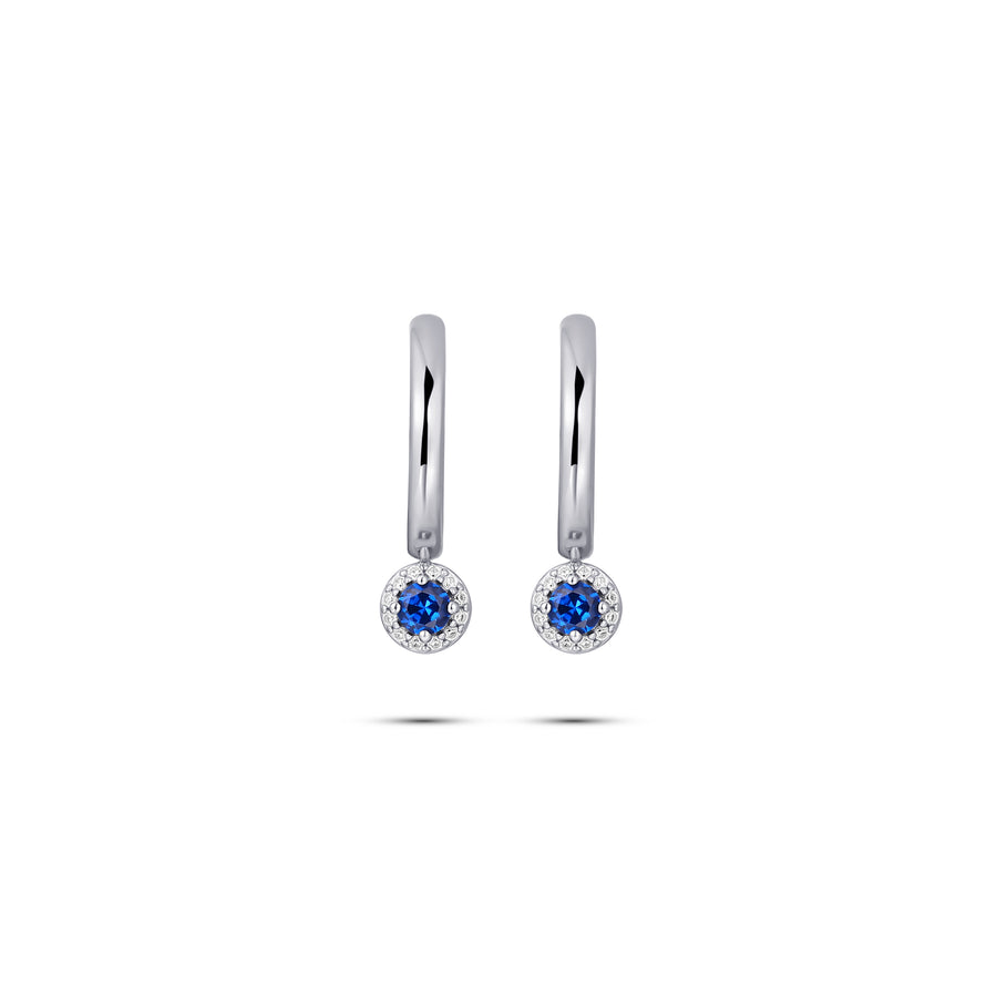 Gisser - Silver Blue CZ Halo Charmed Hoop Earrings
