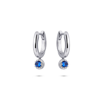 Gisser - Silver Blue CZ Halo Charmed Hoop Earrings