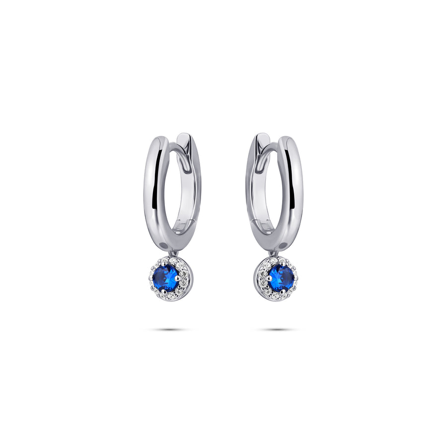 Gisser - Silver Blue CZ Halo Charmed Hoop Earrings