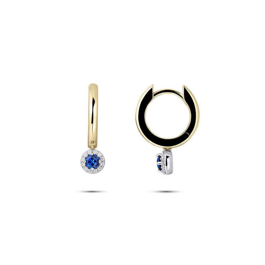 Gisser - Gold Plated Blue CZ Halo Charmed Hoop Earrings