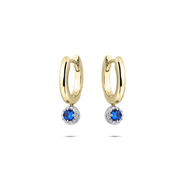Gisser - Gold Plated Blue CZ Halo Charmed Hoop Earrings