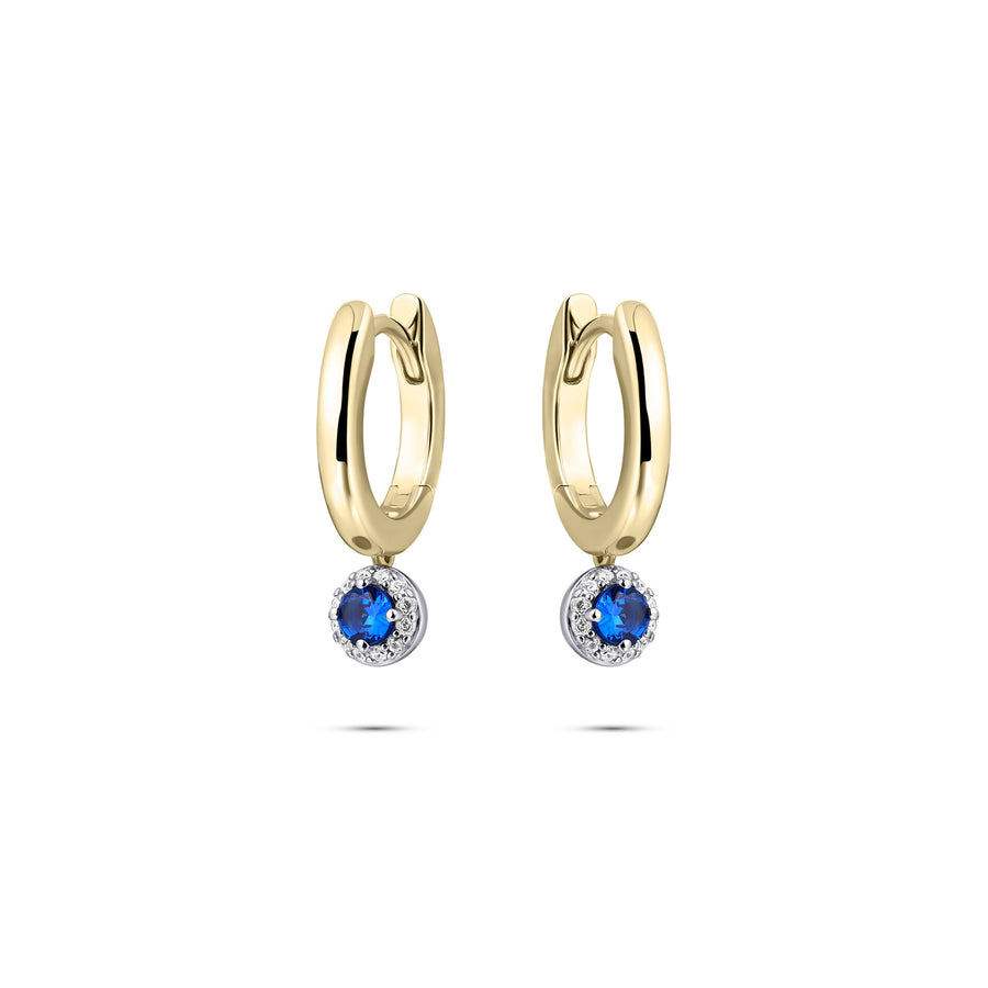 Gisser - Gold Plated Blue CZ Halo Charmed Hoop Earrings