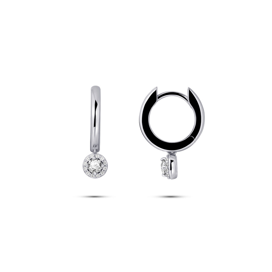 Gisser - Silver CZ Halo Charmed Hoop Earrings