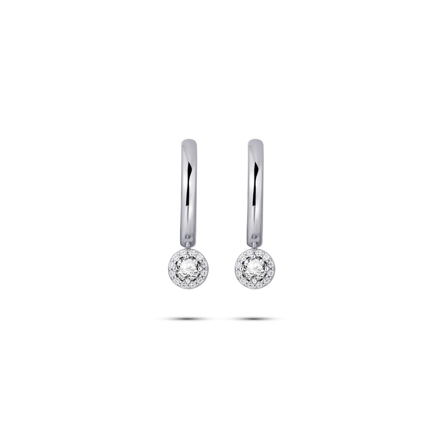 Gisser - Silver CZ Halo Charmed Hoop Earrings