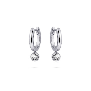 Gisser - Silver CZ Halo Charmed Hoop Earrings