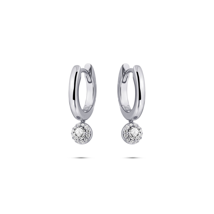 Gisser - Silver CZ Halo Charmed Hoop Earrings
