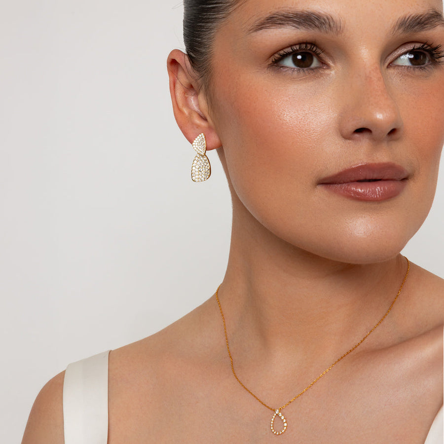 Knight & Day - Double Drop CZ Gold Plated Earrings