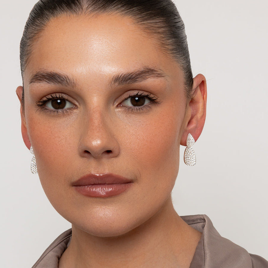 Knight & Day - Double Drop CZ Silver Plated Earrings