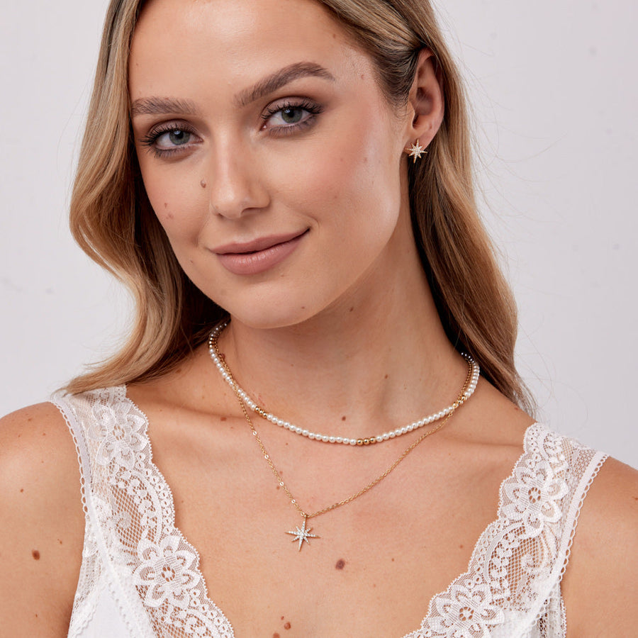 Knight & Day - Tiny Pearl & Star Layered Necklace