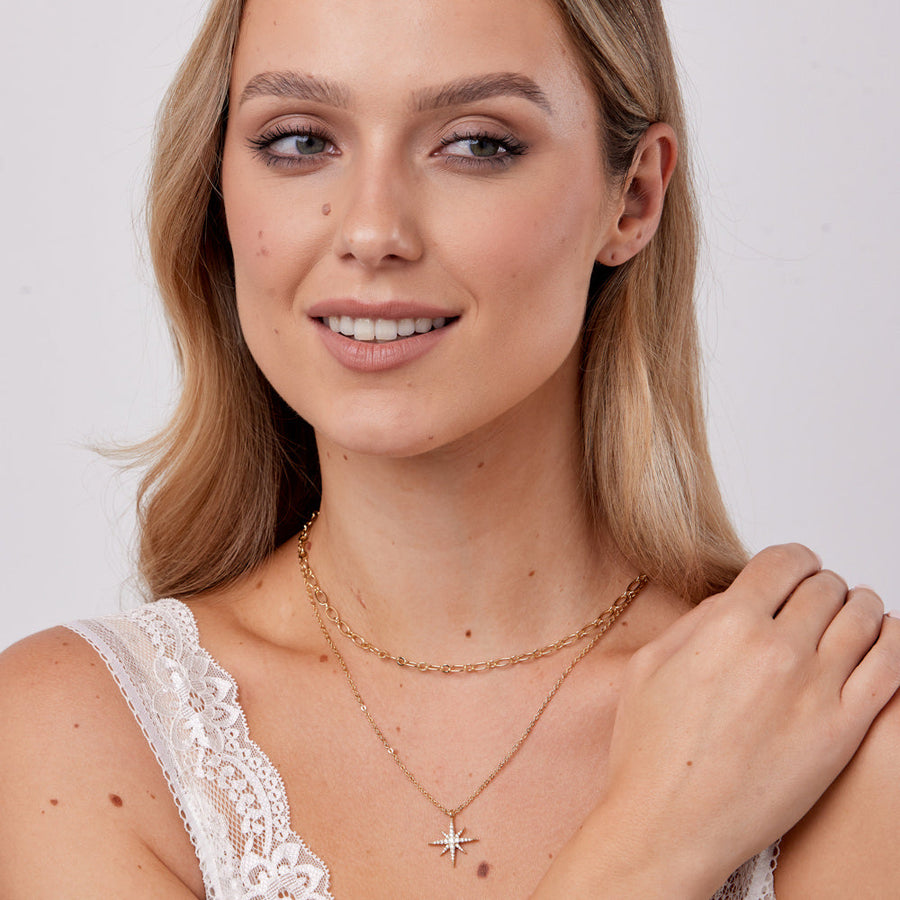 Knight & Day - White CZ Star Layered Necklace