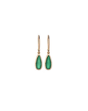Mary-K - Gold Green Onyx Slim Droplet Earrings