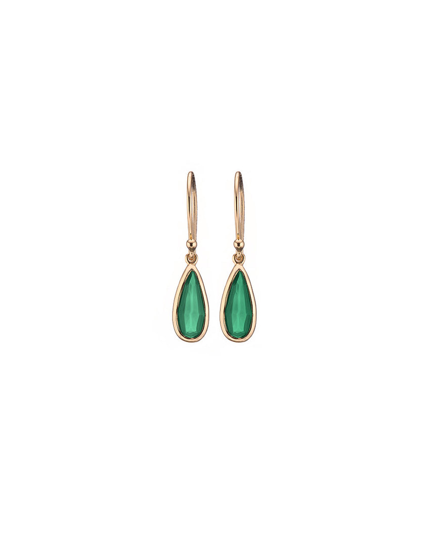 Mary-K - Gold Green Onyx Slim Droplet Earrings