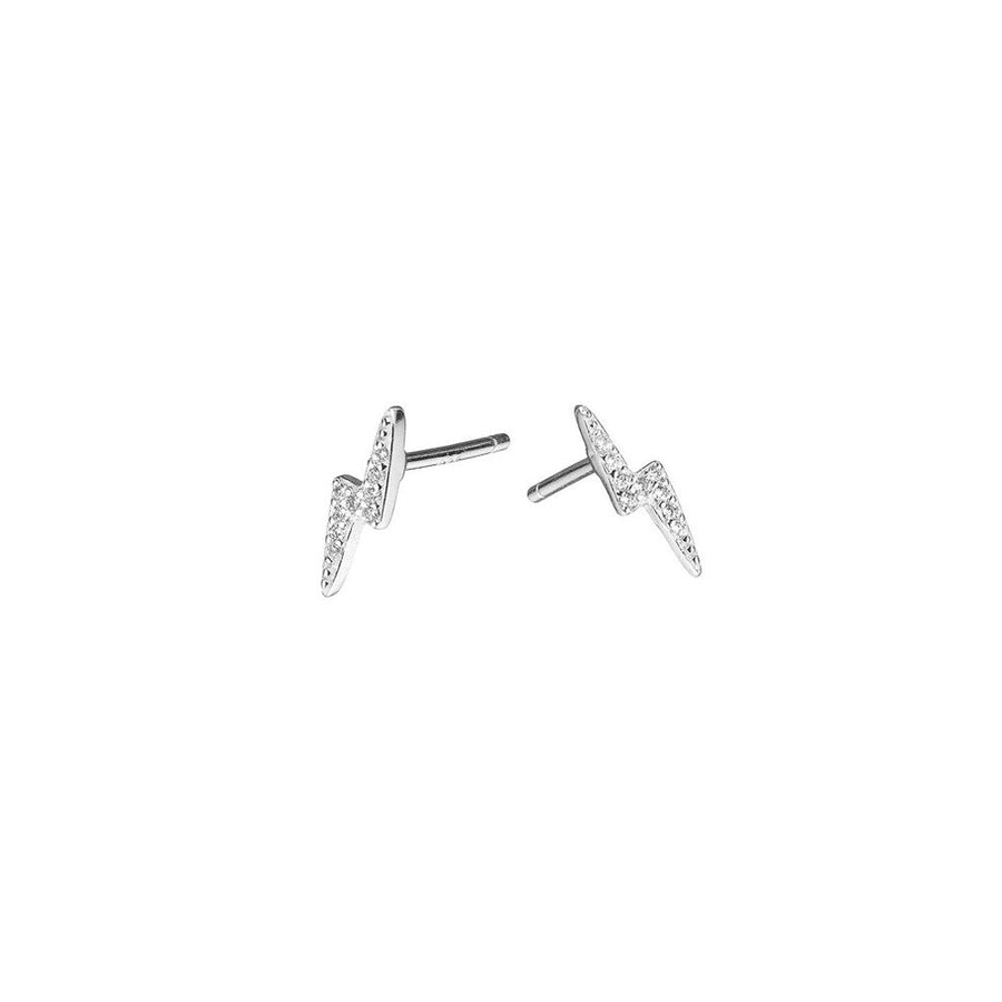 Mary-K - Silver Pave Tiny Bolt Stud Earrings